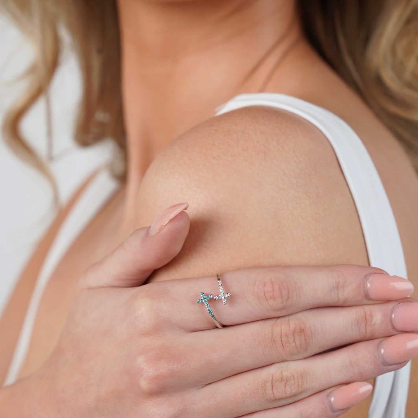 Elegant Double Cross Ring in Silver