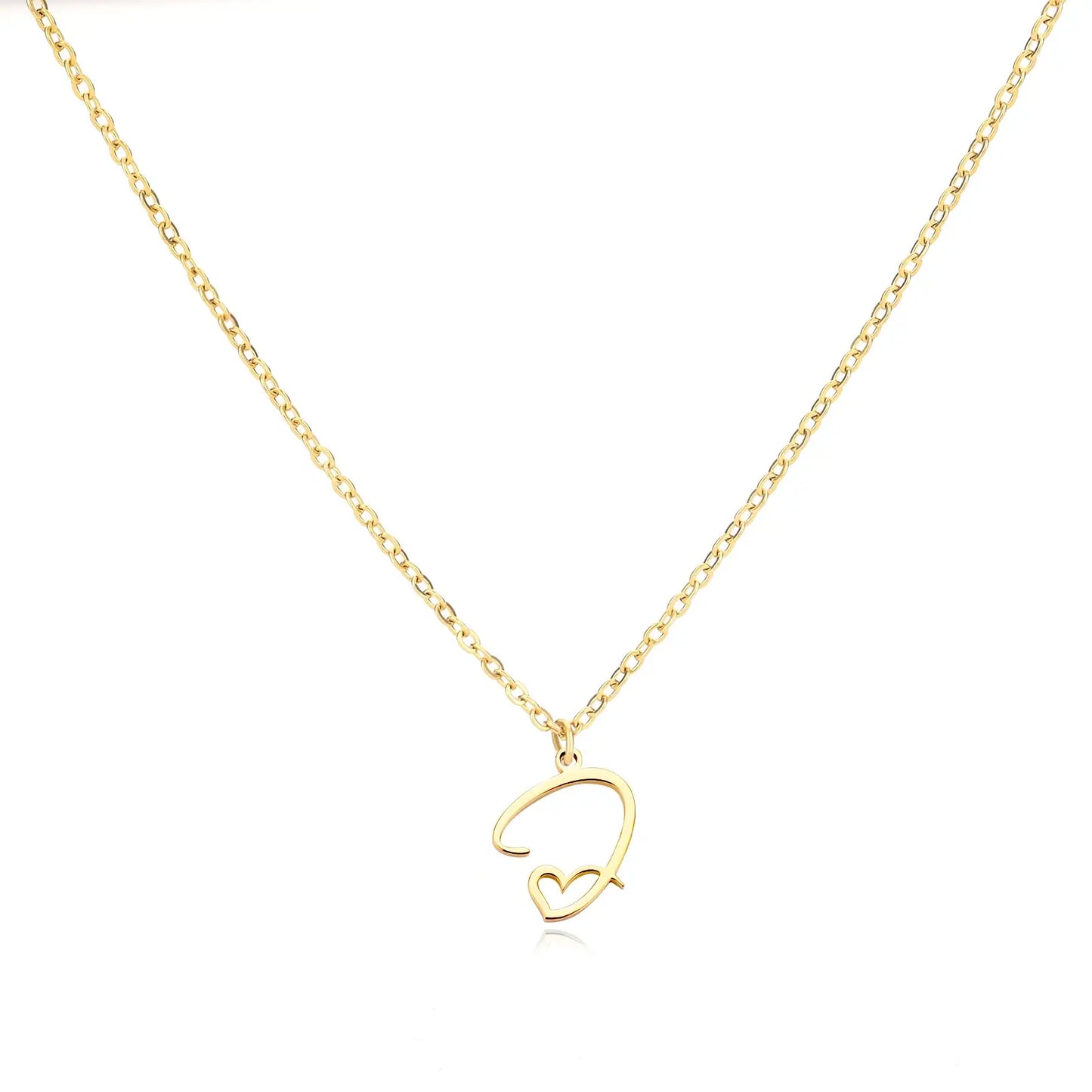 Personalized Name Necklace in Cursive with Heart Pendant