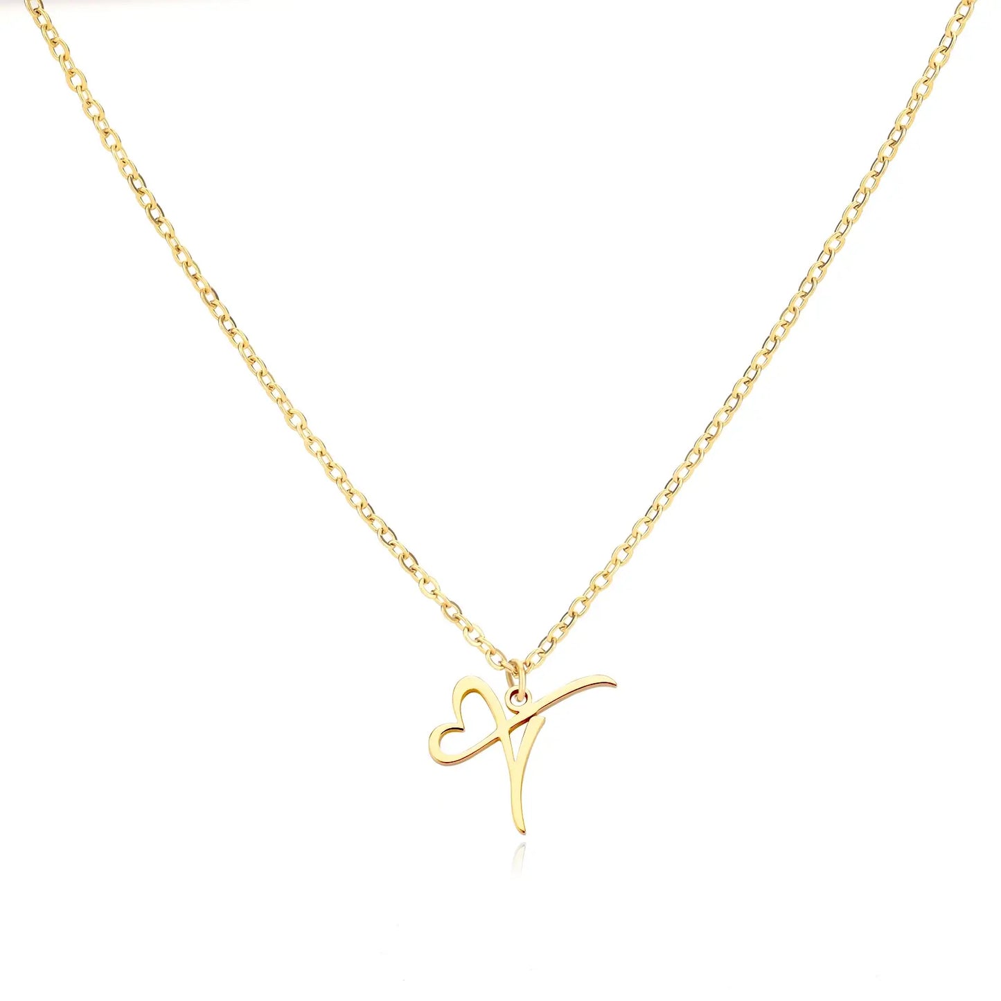 Personalized Name Necklace in Cursive with Heart Pendant