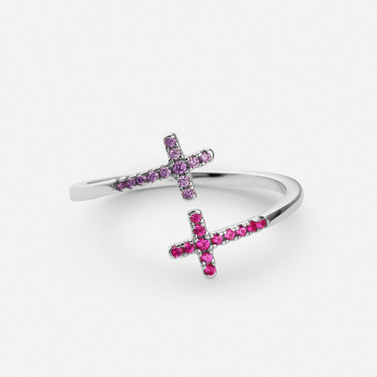 Elegant Double Cross Ring in Silver