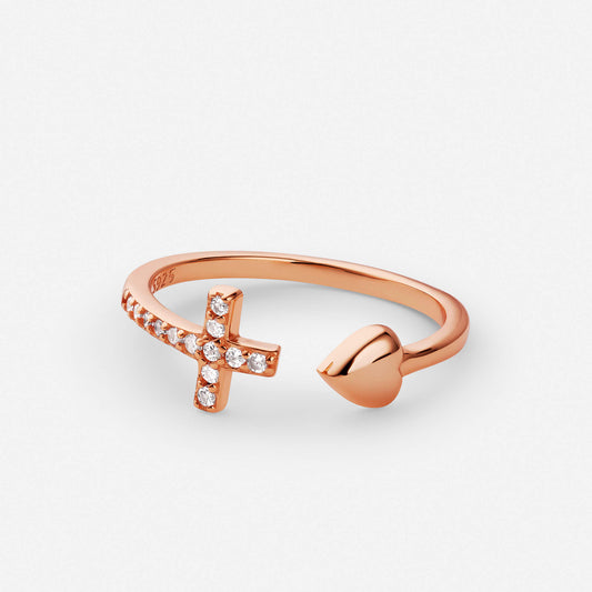 Crossed Rose Gold Heart-Shaped Ring - A Symbol of Love and Faith